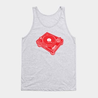 Turntable (White Lines + Red Drop Shadow) Analog / Music Tank Top